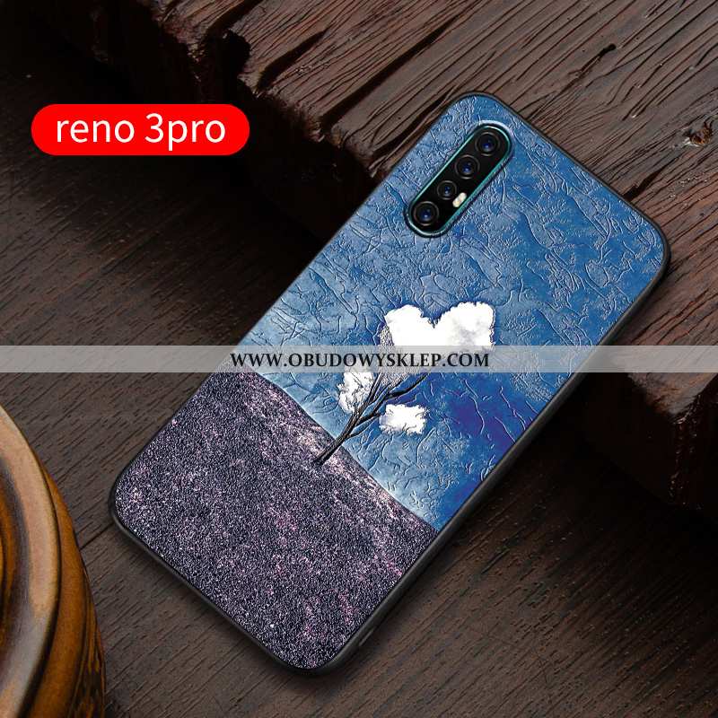 Pokrowce Oppo Reno 3 Pro Relief Nubuku Ochraniacz, Obudowa Oppo Reno 3 Pro Super Silikonowe Niebiesk