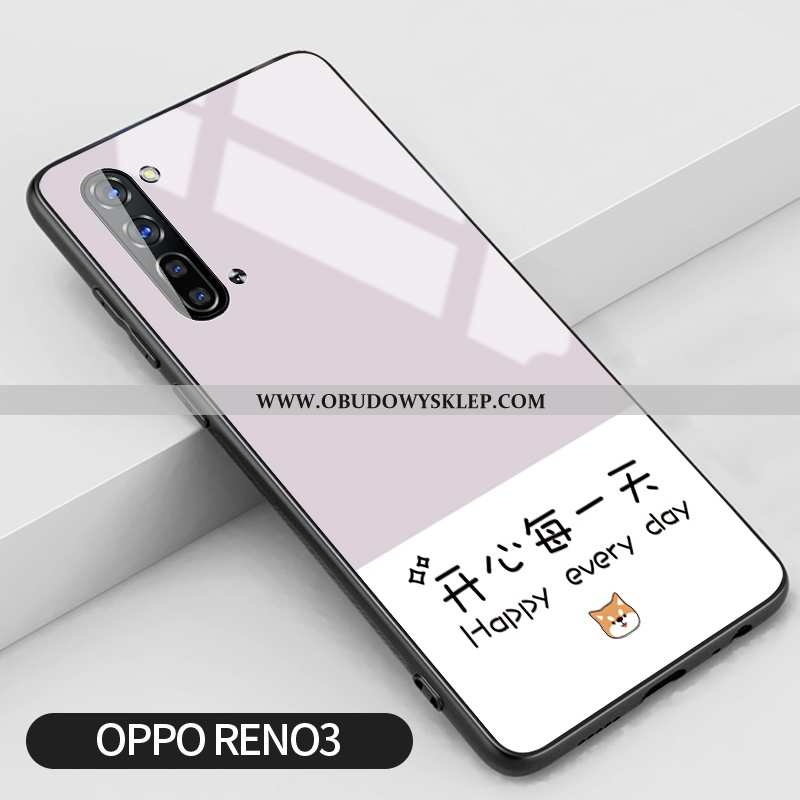 Pokrowce Oppo Reno 3 Szkło Świeży Trendy, Obudowa Oppo Reno 3 Kreatywne Silikonowe Rozowa