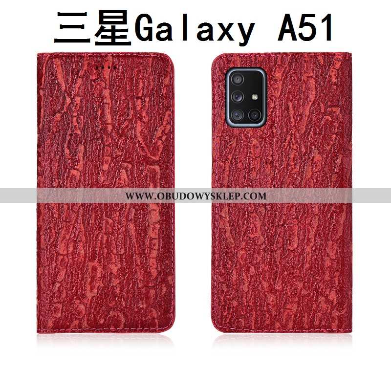 Pokrowce Samsung Galaxy A51 Ochraniacz Czerwony Skóra, Obudowa Samsung Galaxy A51 Skórzane Etui Klap