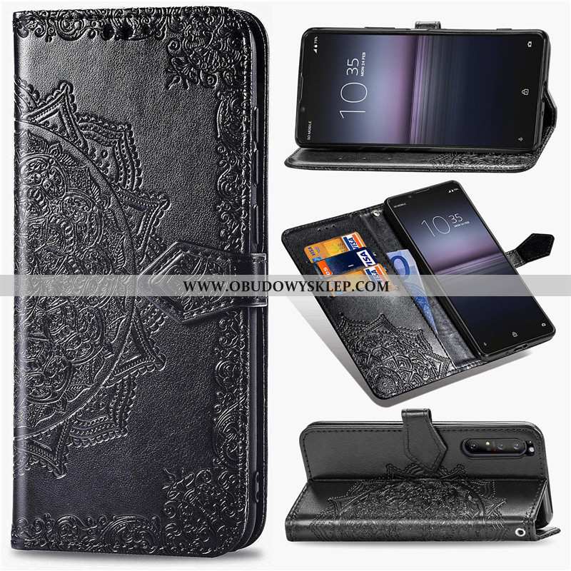 Pokrowce Sony Xperia 1 Ii Relief Futerał Etui, Obudowa Sony Xperia 1 Ii Skóra Relief Czarna