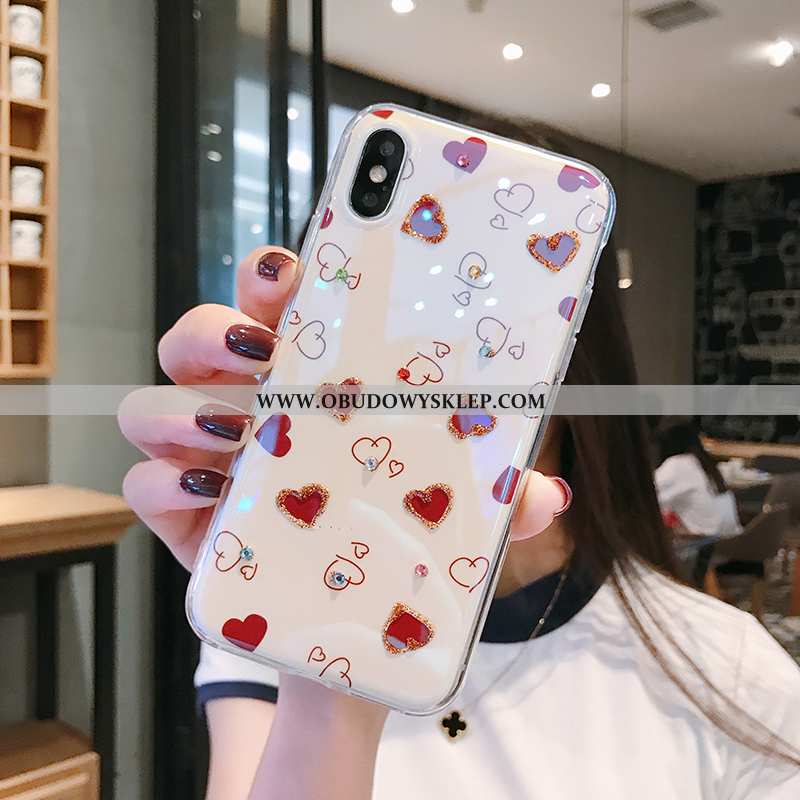 Pokrowce iPhone X Rhinestone Miłość Zakochani, Obudowa iPhone X Trendy Telefon Komórkowy Czerwona