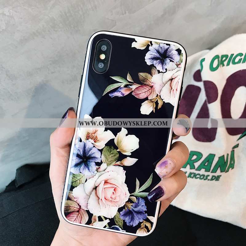 Pokrowce iPhone X Silikonowe Chiński Styl Szkło Hartowane, Obudowa iPhone X Szkło Futerał Czarna