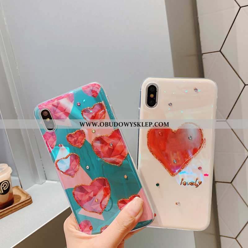 Pokrowce iPhone Xs Rhinestone All Inclusive Miłość, Obudowa iPhone Xs Osobowość Trendy Niebieska