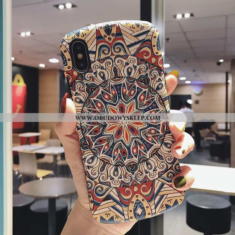 Pokrowce iPhone Xs Vintage Trójwymiarowy Etniczny, Obudowa iPhone Xs Relief Futerał Niebieska