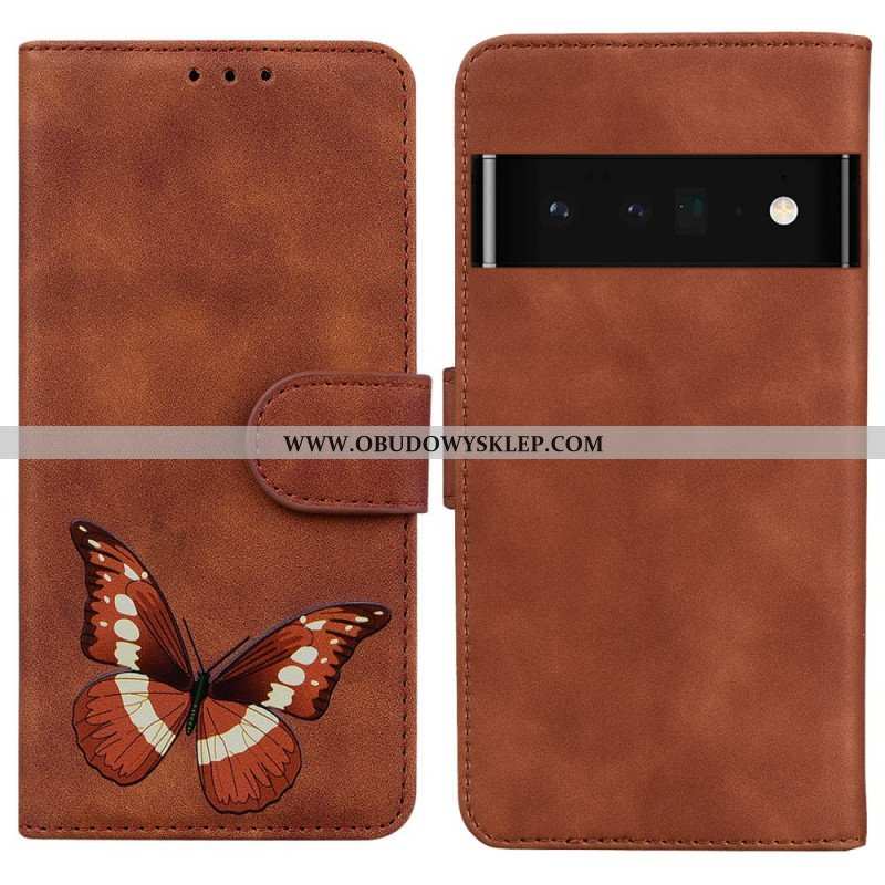 Etui Folio do Google Pixel 6 Pro Motyl Dotykający Skóry