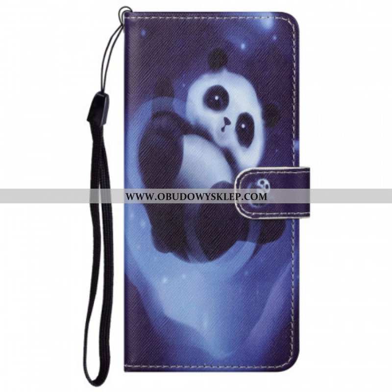 Etui Folio do Google Pixel 6A z Łańcuch Kosmiczna Panda Z Paskami