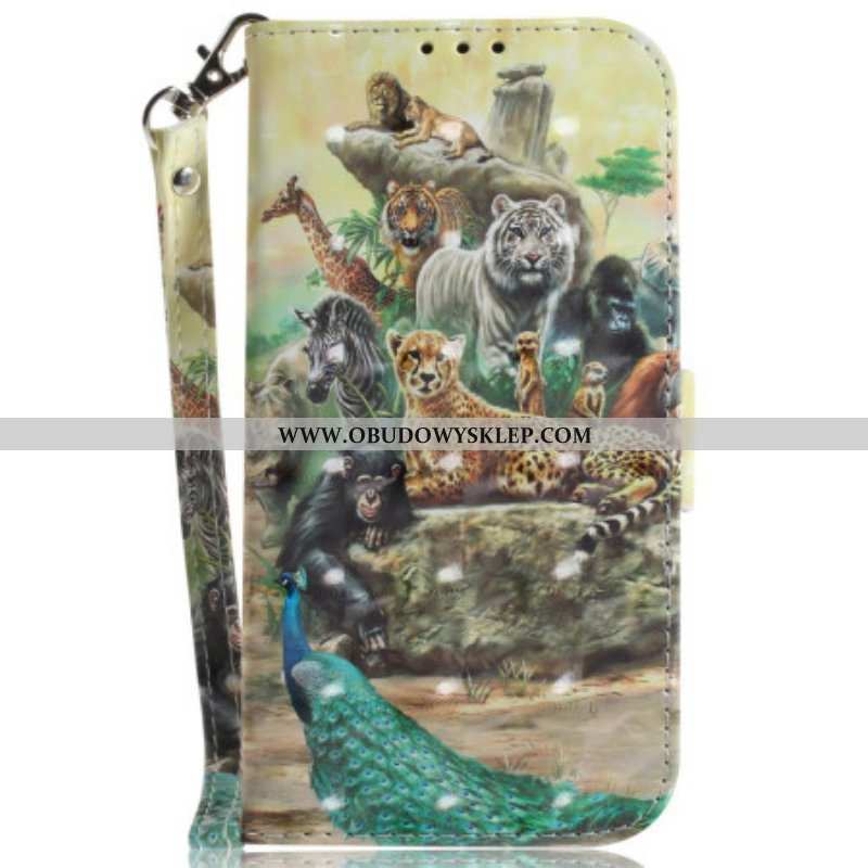 Etui Folio do Honor Magic 5 Lite z Łańcuch Stringi Safari Animals