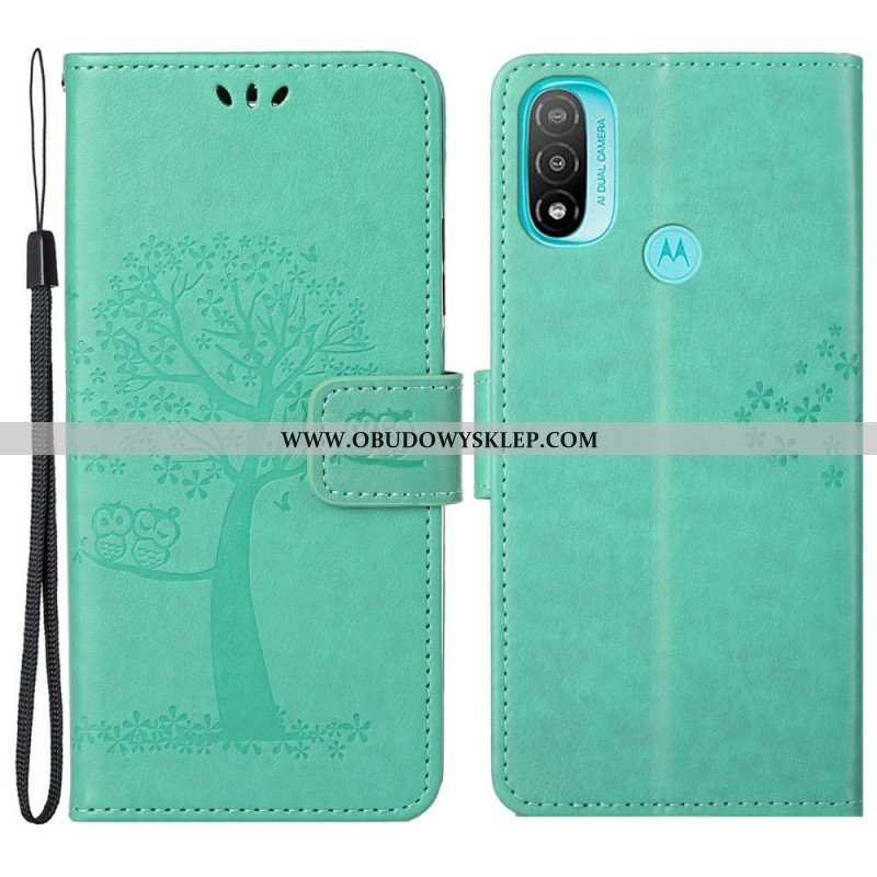 Etui Folio do Moto G71 5G z Łańcuch Drzewo Stringów I Sowy