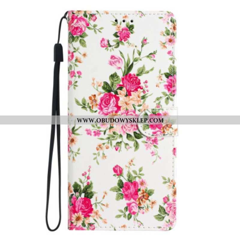 Etui Folio do Moto G73 5G z Łańcuch Pasek Liberty Flowers