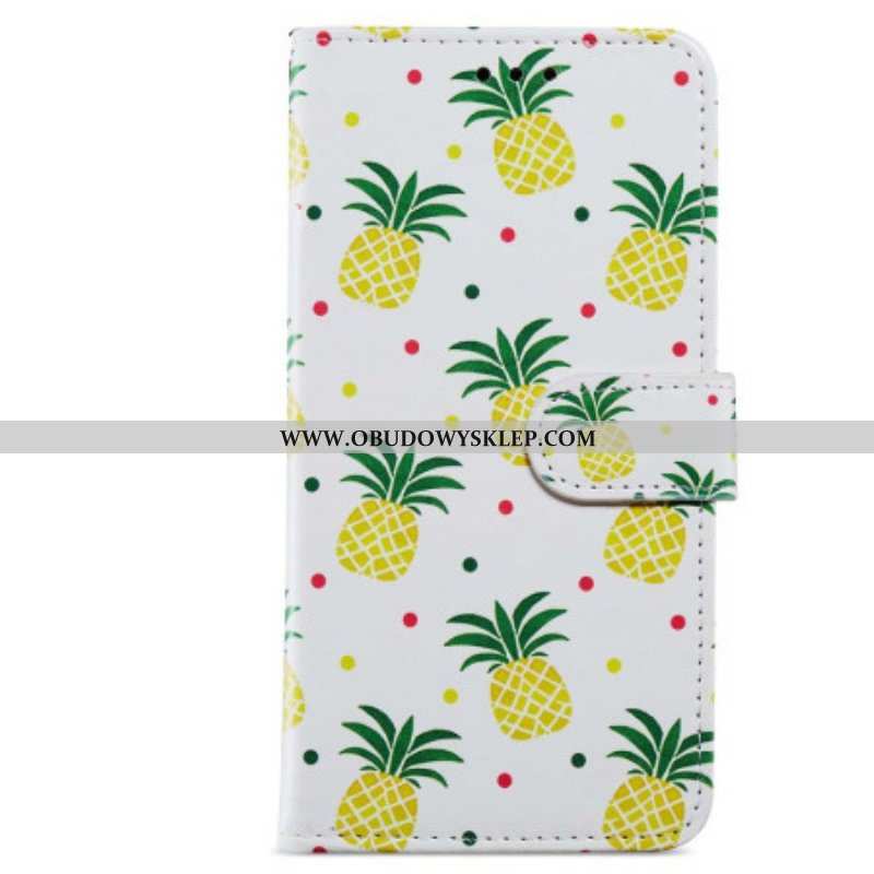 Etui Folio do Moto G73 5G z Łańcuch Paskowaty Ananas