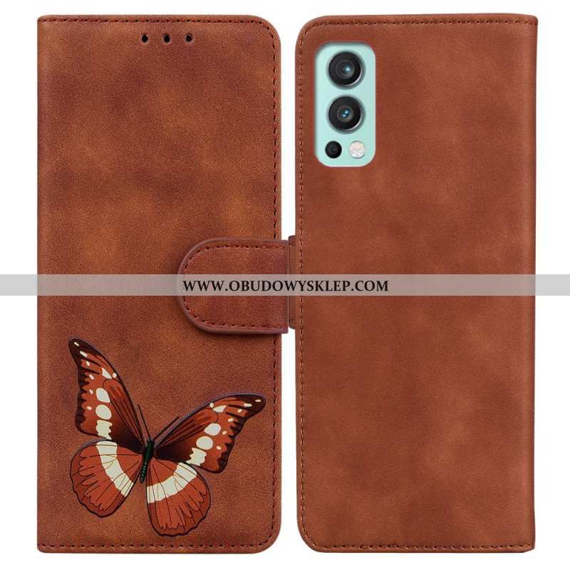 Etui Folio do OnePlus Nord 2 5G Motyl Dotykający Skóry