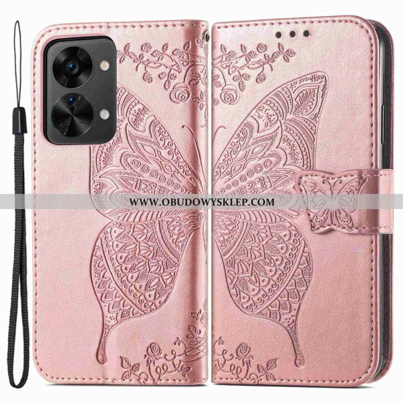 Etui Folio do OnePlus Nord 2T 5G z Łańcuch Etui Na Karty Ze Smyczą Butterfly