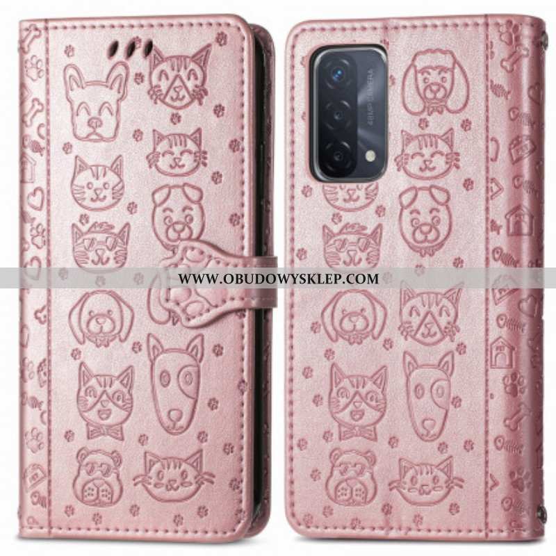 Etui Folio do Oppo A54 5G / A74 5G Animowane Zwierzęta