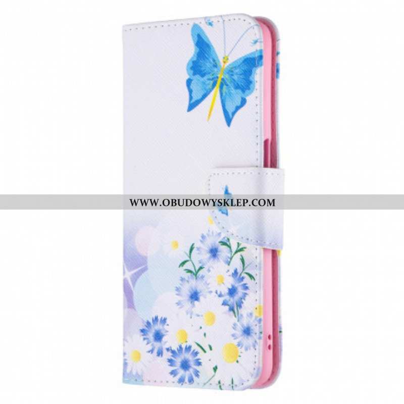 Etui Folio do Oppo A54 5G / A74 5G Malowane Motyle I Kwiaty