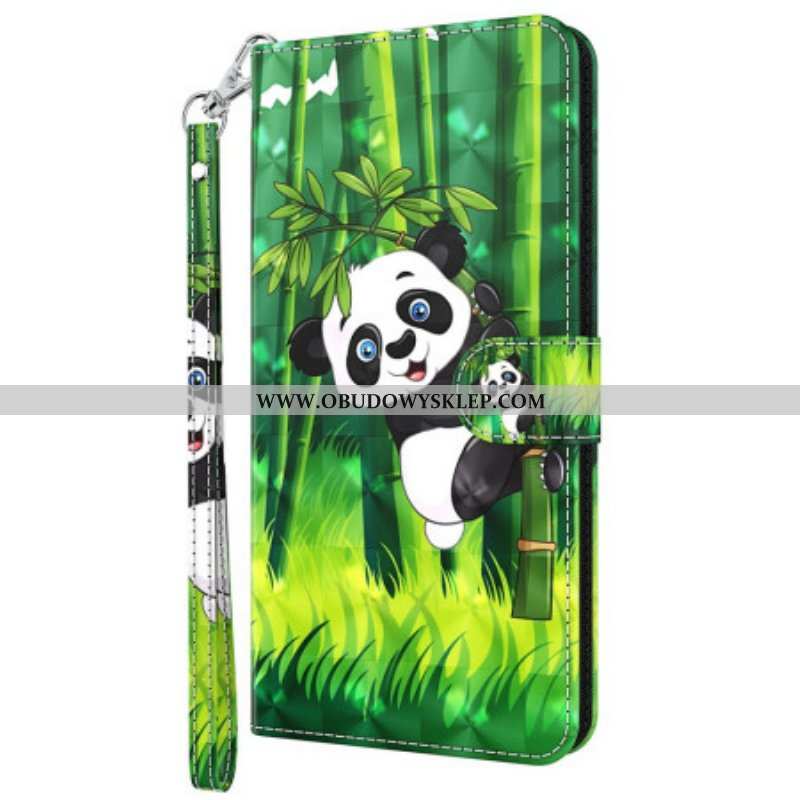 Etui Folio do Oppo A54 5G / A74 5G z Łańcuch Panda I Bambus Z Smyczą