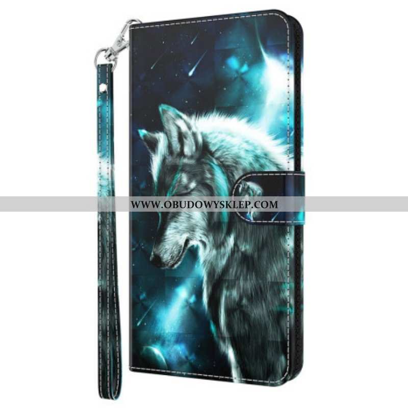 Etui Folio do Oppo A54 5G / A74 5G z Łańcuch Smycz Wilk