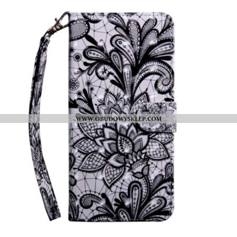 Etui Folio do Oppo A94 5G Koronkowe Kwiaty Z Paskiem