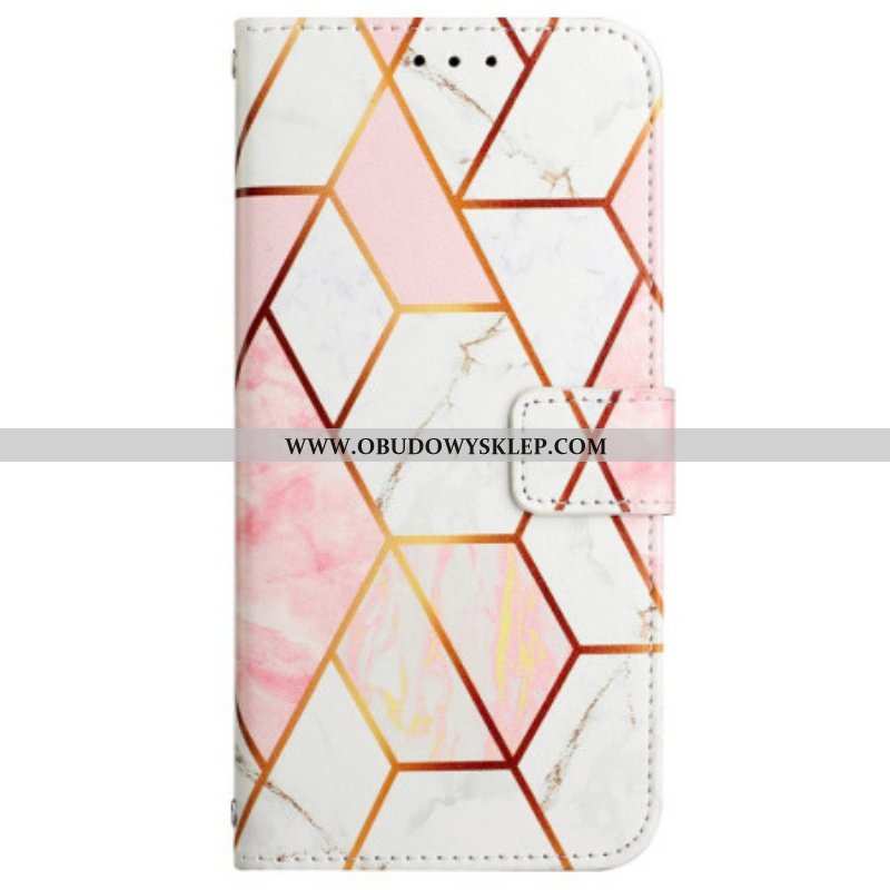 Etui Folio do Oppo A94 5G Marmurowy Geometryczny Z Paskiem