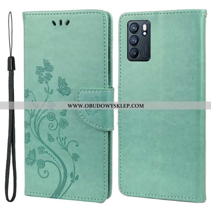 Etui Folio do Oppo Reno 6 5G Motyle I Kwiaty