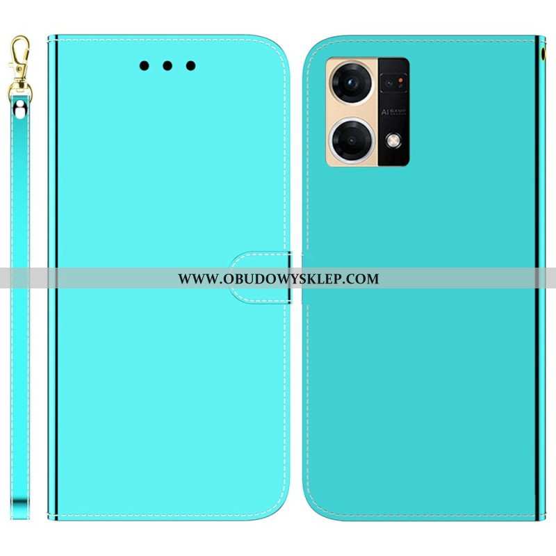 Etui Folio do Oppo Reno 7 Sztuczna Lustrzana Skóra Z Paskiem