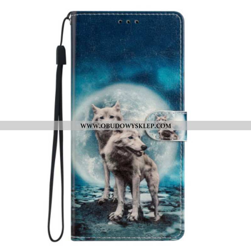 Etui Folio do Oppo Reno 8 z Łańcuch Smycz Wilk