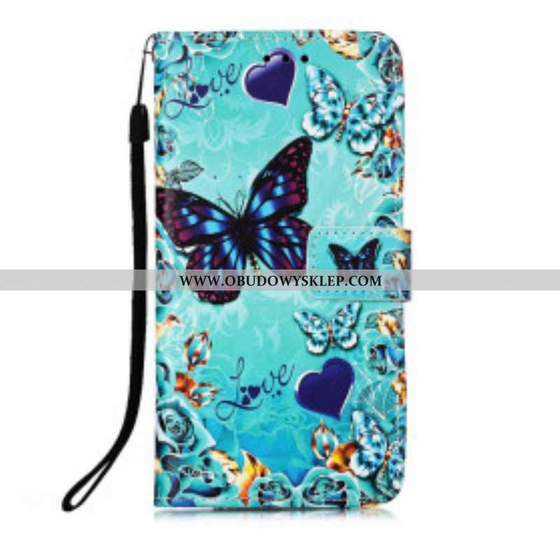 Etui Folio do Poco M3 z Łańcuch Miłość Motyle Strappy