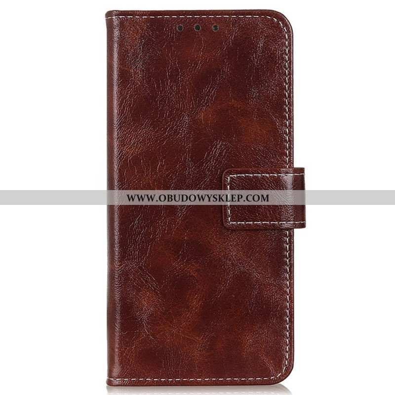 Etui Folio do Poco M4 5G Lakierowana Z Widocznymi Szwami