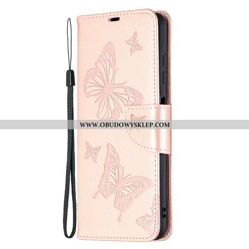 Etui Folio do Poco X3 / X3 Pro / X3 NFC z Łańcuch Paski Z Nadrukiem Motyli