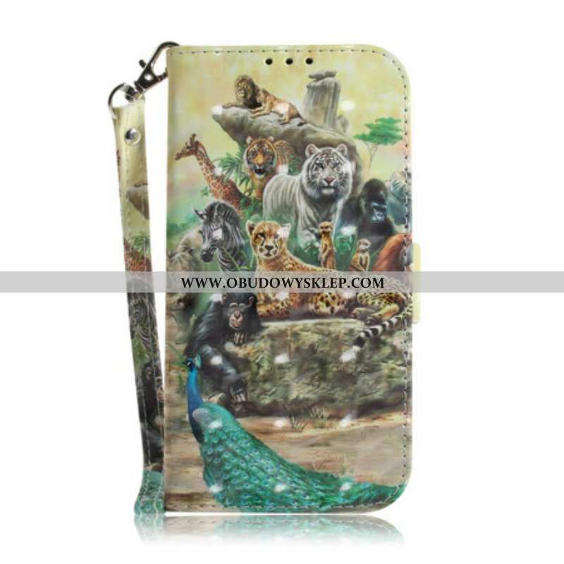 Etui Folio do Poco X3 / X3 Pro / X3 NFC z Łańcuch Stringi Safari Animals