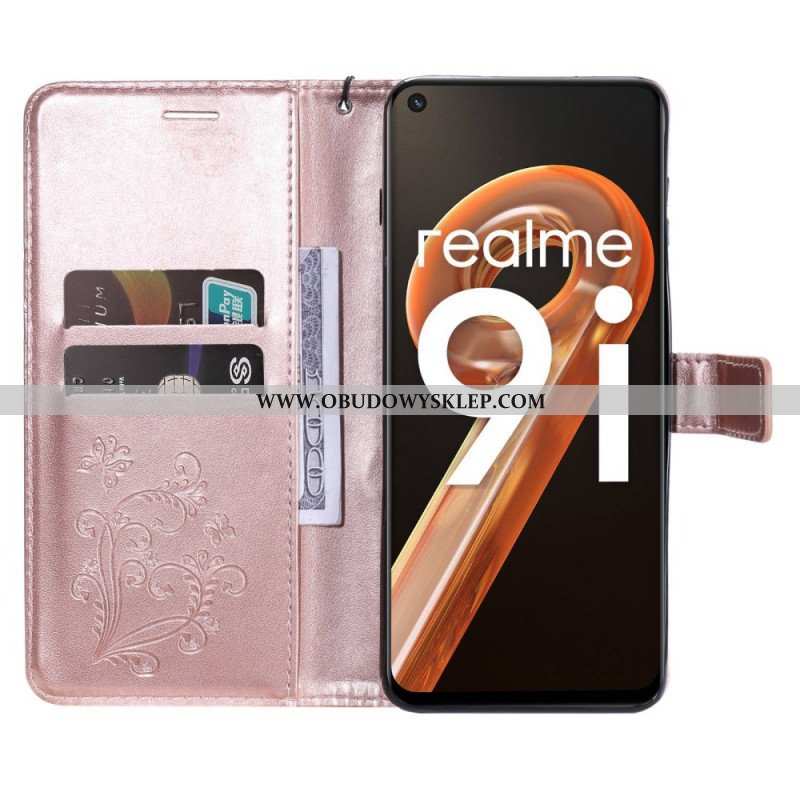 Etui Folio do Realme 9i z Łańcuch Gigantyczny Motyl Z Paskami