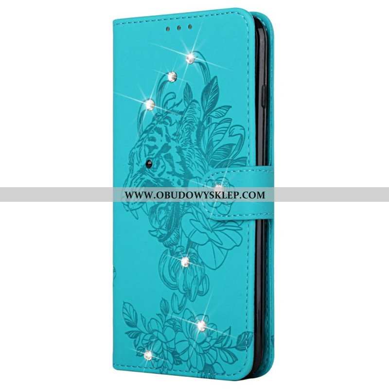 Etui Folio do Samsung Galaxy A13 5G / A04s Barokowy Tygrys I Diamenty