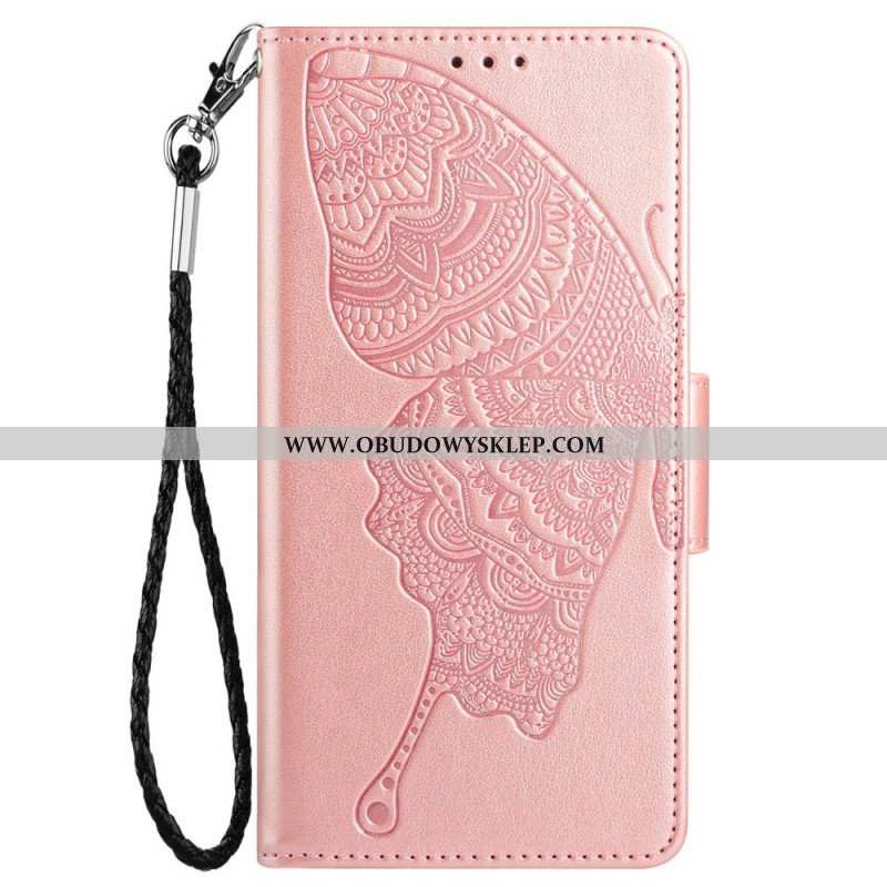 Etui Folio do Samsung Galaxy A13 z Łańcuch Dwukolorowy Motyl Z Paskiem