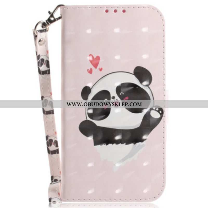 Etui Folio do Samsung Galaxy A14 / A14 5G z Łańcuch Panda Love Ze Smyczą