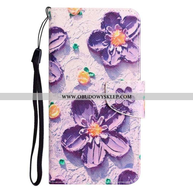 Etui Folio do Samsung Galaxy A14 / A14 5G z Łańcuch Paski Kwiaty