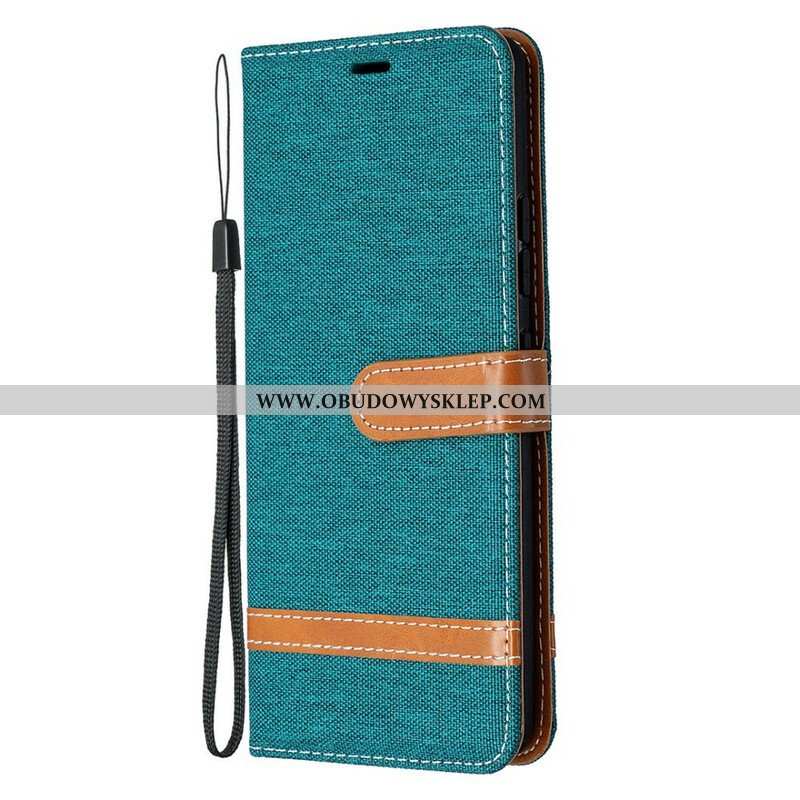 Etui Folio do Samsung Galaxy A42 5G z Łańcuch Pasek Z Efektem Tkaniny I Skóry