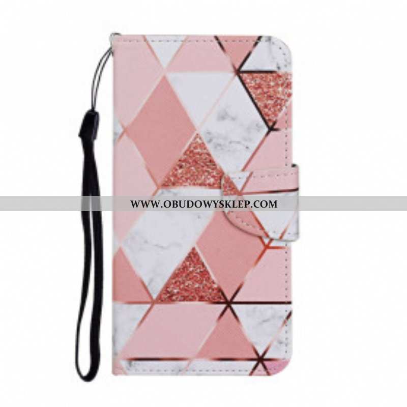 Etui Folio do Samsung Galaxy A52 4G / A52 5G / A52s 5G Marmur I Cekiny Z Paskiem