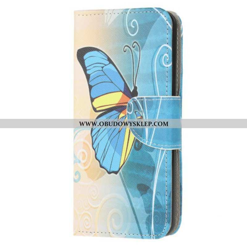 Etui Folio do Samsung Galaxy A52 4G / A52 5G / A52s 5G Niebieski I Żółty Motyl