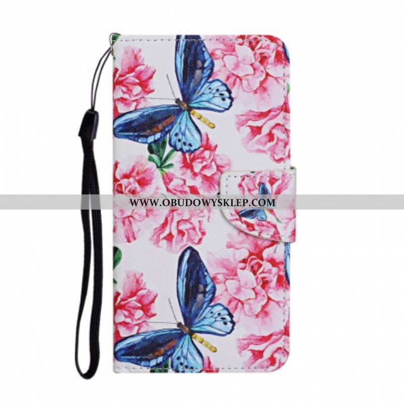 Etui Folio do Samsung Galaxy A52 4G / A52 5G / A52s 5G Smycz W Kwiaty Motyle