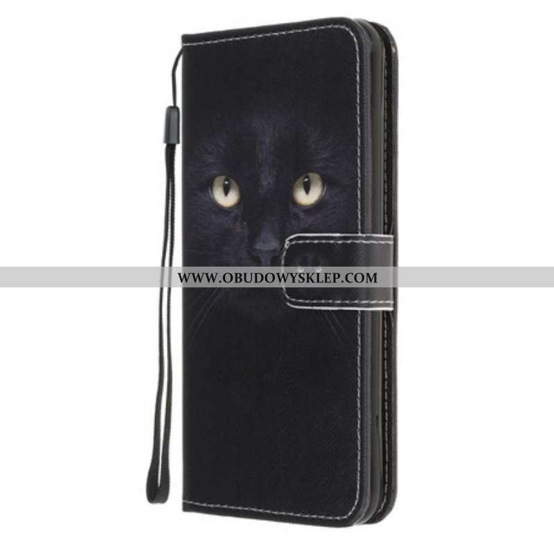 Etui Folio do Samsung Galaxy A52 4G / A52 5G / A52s 5G z Łańcuch Czarne Kocie Oczy W Paski