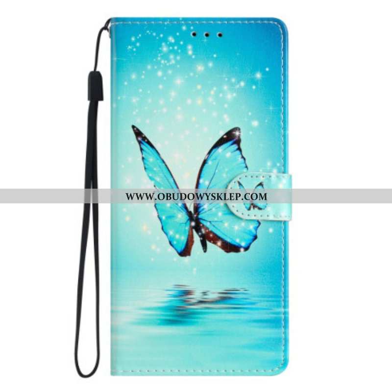 Etui Folio do Samsung Galaxy A53 5G z Łańcuch Niebieskie Motyle Z Paskiem