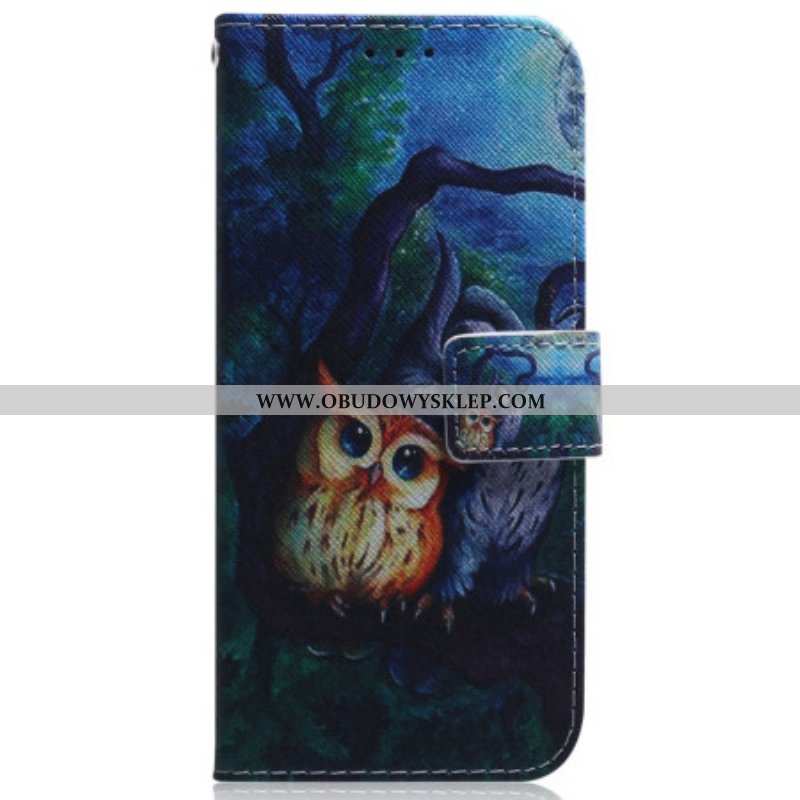 Etui Folio do Samsung Galaxy A54 5G z Łańcuch Malowanie Sów W Paski