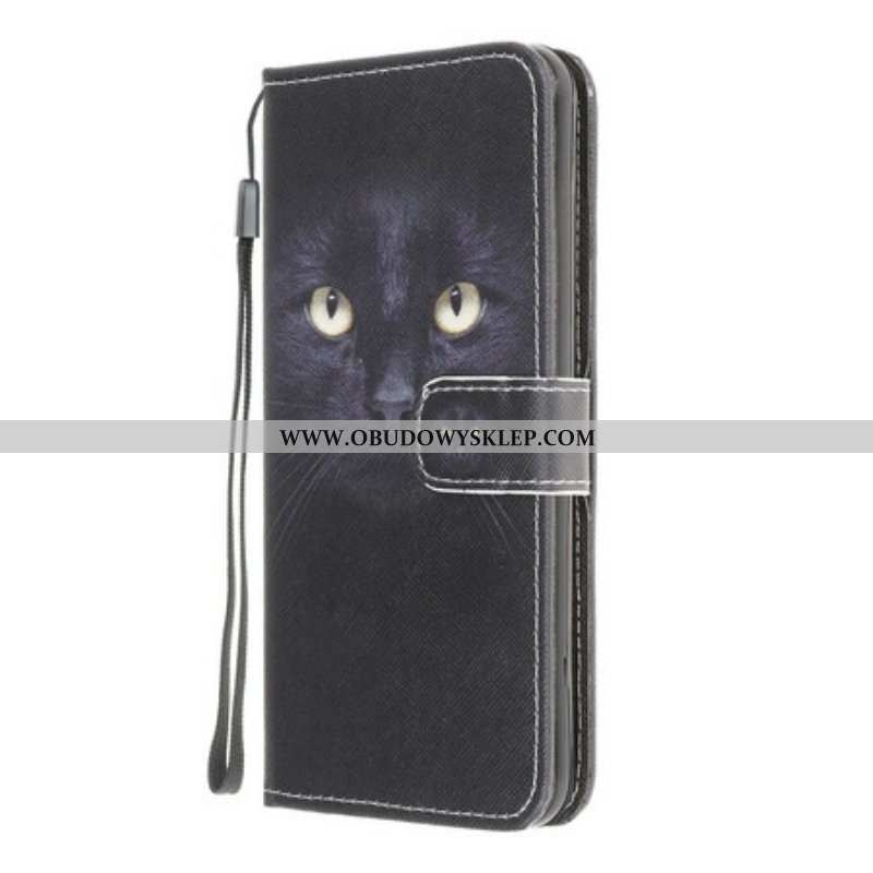 Etui Folio do Samsung Galaxy M12 / A12 z Łańcuch Czarne Kocie Oczy W Paski