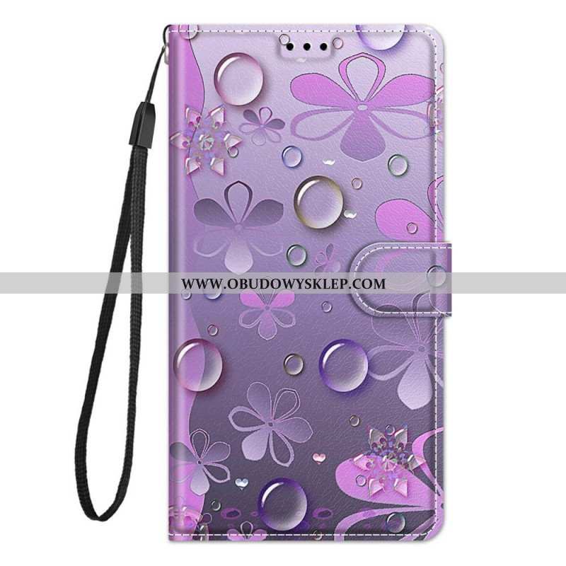 Etui Folio do Samsung Galaxy M23 5G Krople Wody Ze Smyczą