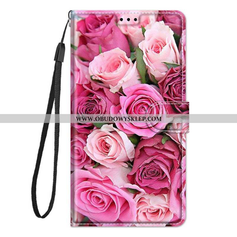 Etui Folio do Samsung Galaxy M23 5G Róże Z Smyczą