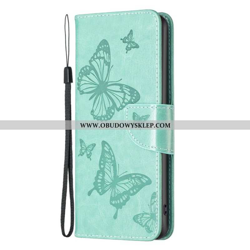 Etui Folio do Samsung Galaxy M23 5G z Łańcuch Paski Z Nadrukiem Motyli