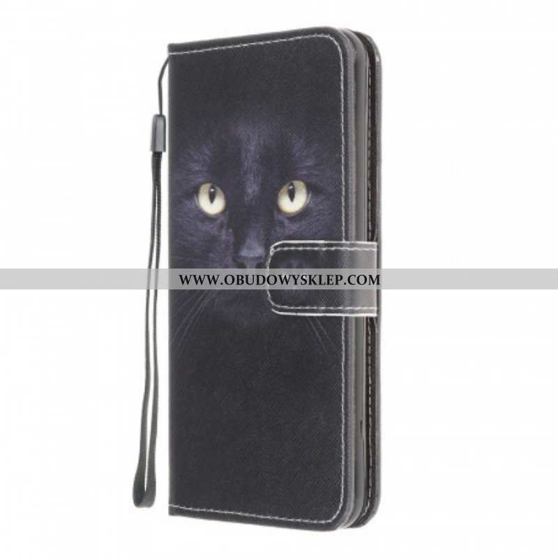 Etui Folio do Samsung Galaxy M32 z Łańcuch Czarne Kocie Oczy W Paski