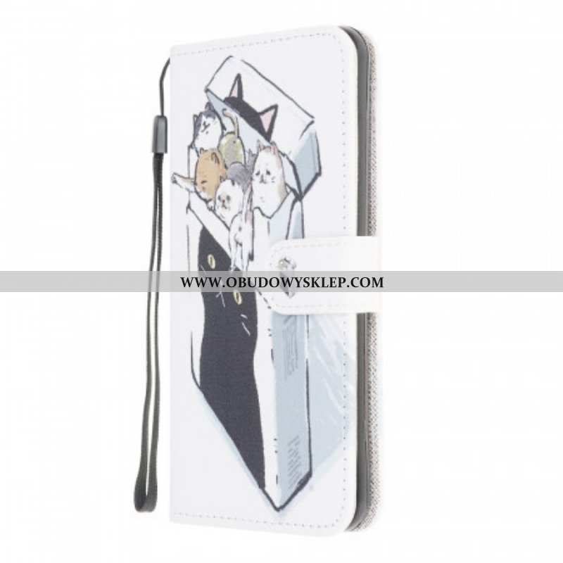 Etui Folio do Samsung Galaxy M32 z Łańcuch Koty Dostawcze Ze Stringami