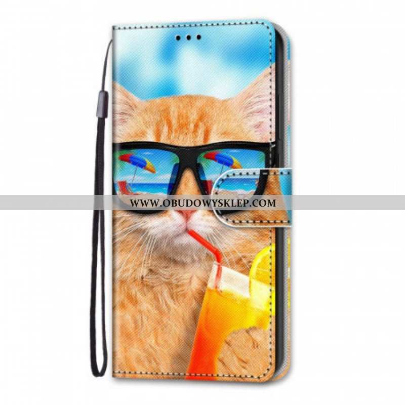 Etui Folio do Samsung Galaxy M53 5G z Łańcuch Pasiasty Kot Gwiazda