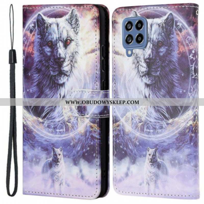 Etui Folio do Samsung Galaxy M53 5G z Łańcuch Smycz Wilk