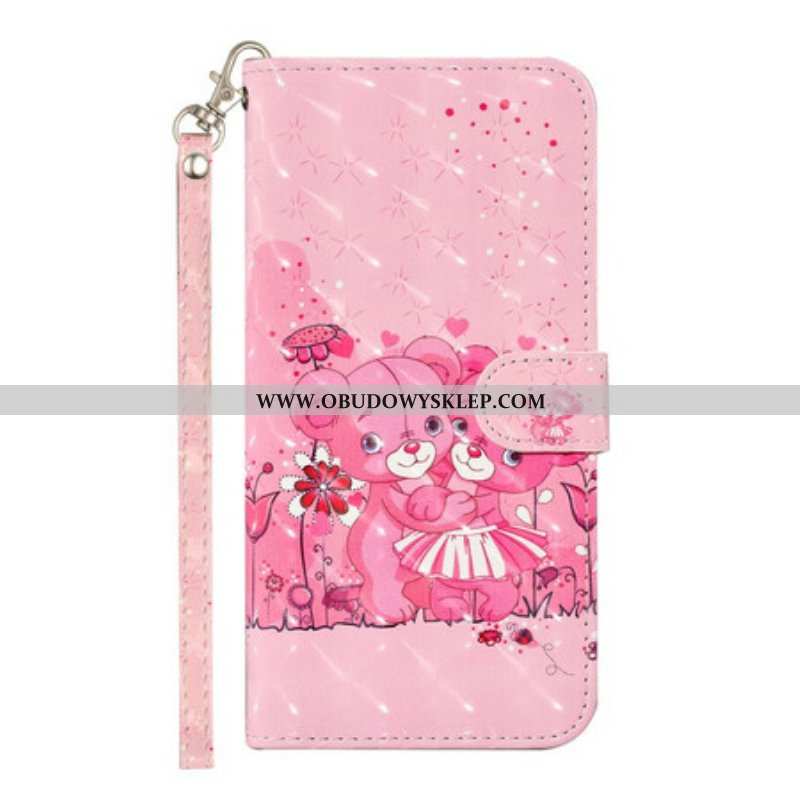 Etui Folio do Samsung Galaxy S21 5G z Łańcuch Misie W Jasne Kropki Z Paskiem